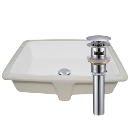 Novatto Shallow Rectangular Undermount White Porcelain Sink with Chrome Drain NP-U193911CH